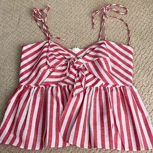 Red and White striped tank top w/ adjustable ties